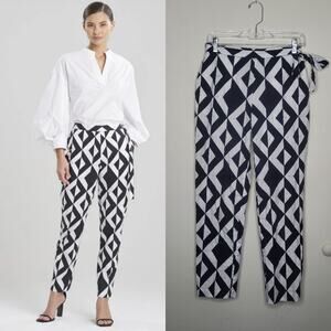 Natori Sz‎ S Black White Geometric Sumi Cotton Poplin Pants Beatnik Vaudeville